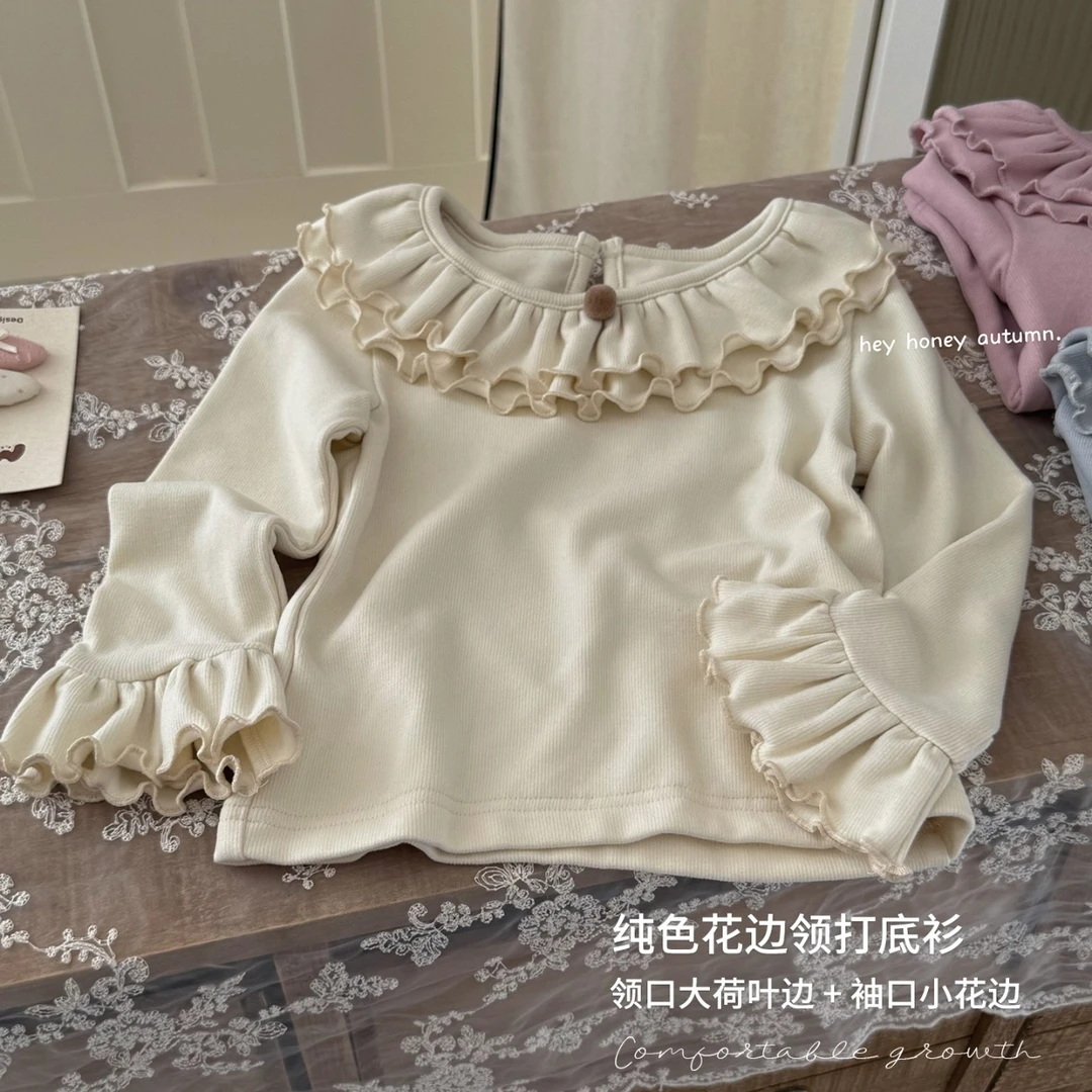 【大小卷】秋季新款儿童纯色花边领打底衫-52534