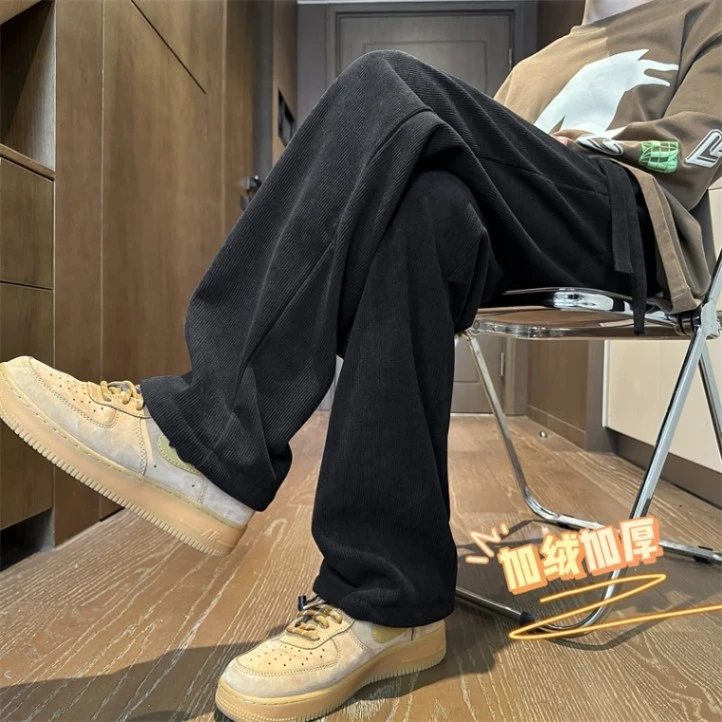 超有梗的跨年礼物 美式加绒休闲卫裤设计感直筒宽松运动长裤