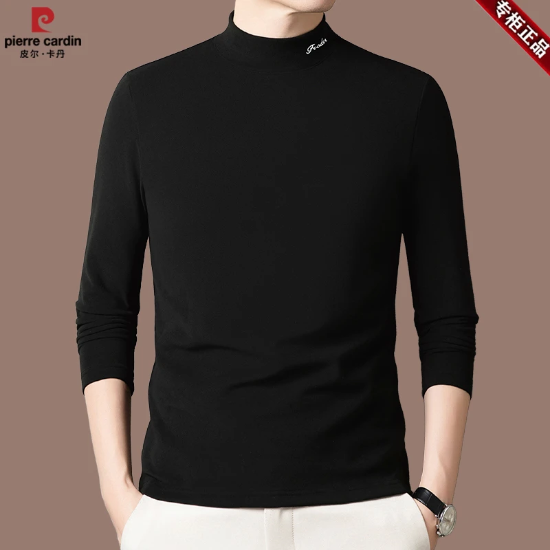 皮尔卡丹正品男士半高领真德绒打底衫毛衣纯色含羊毛桑蚕丝针织衫