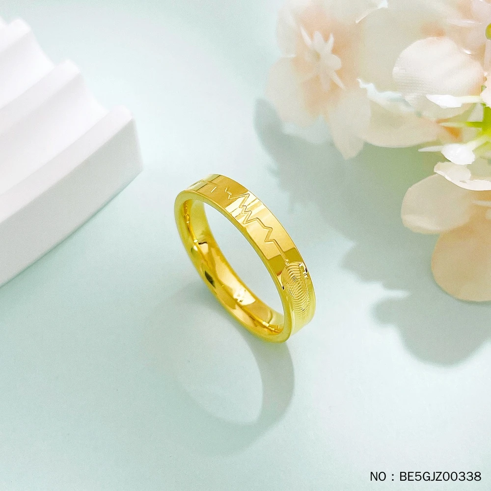 足金999 5G黄金空心固口戒指心电图猫眼圈戒（面宽约3.9