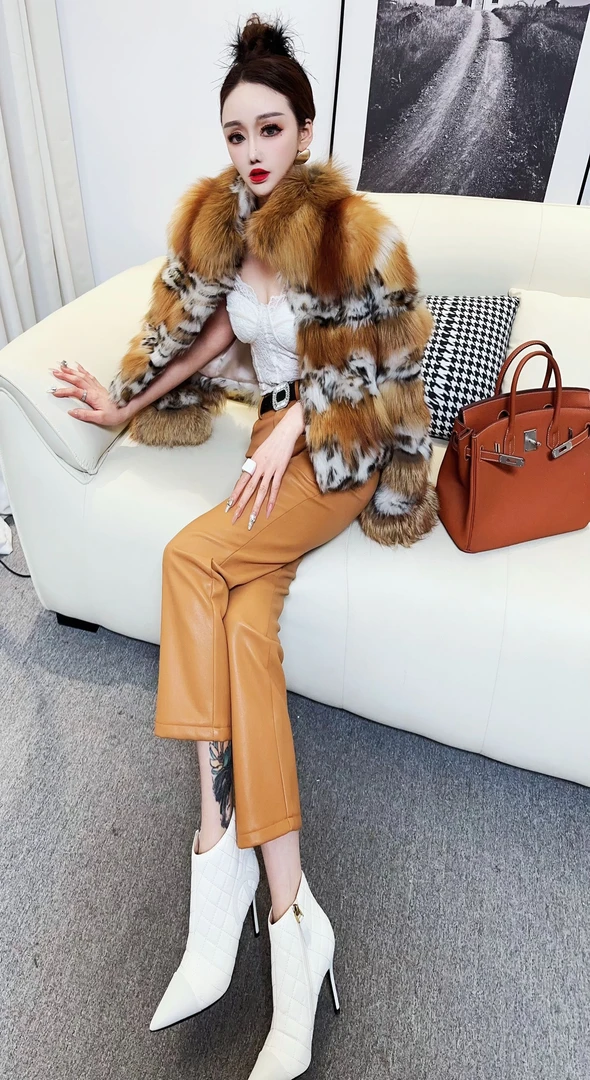 子艳【一秒入心】欧美时尚立领毛毛外套