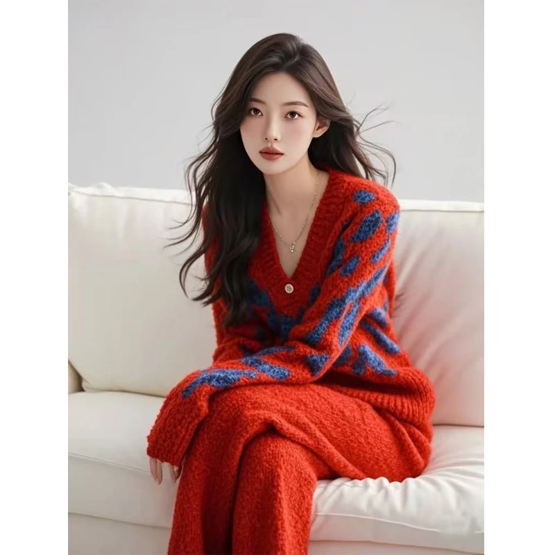 2024冬季小香风冬天穿搭保暖高级感针织衫毛衣叠穿裤子两件套装女