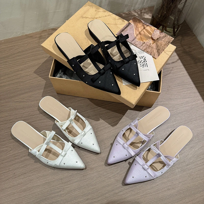 包头半拖鞋女夏外穿2025新款百搭厚底懒人超火绝美铆钉法式凉拖鞋