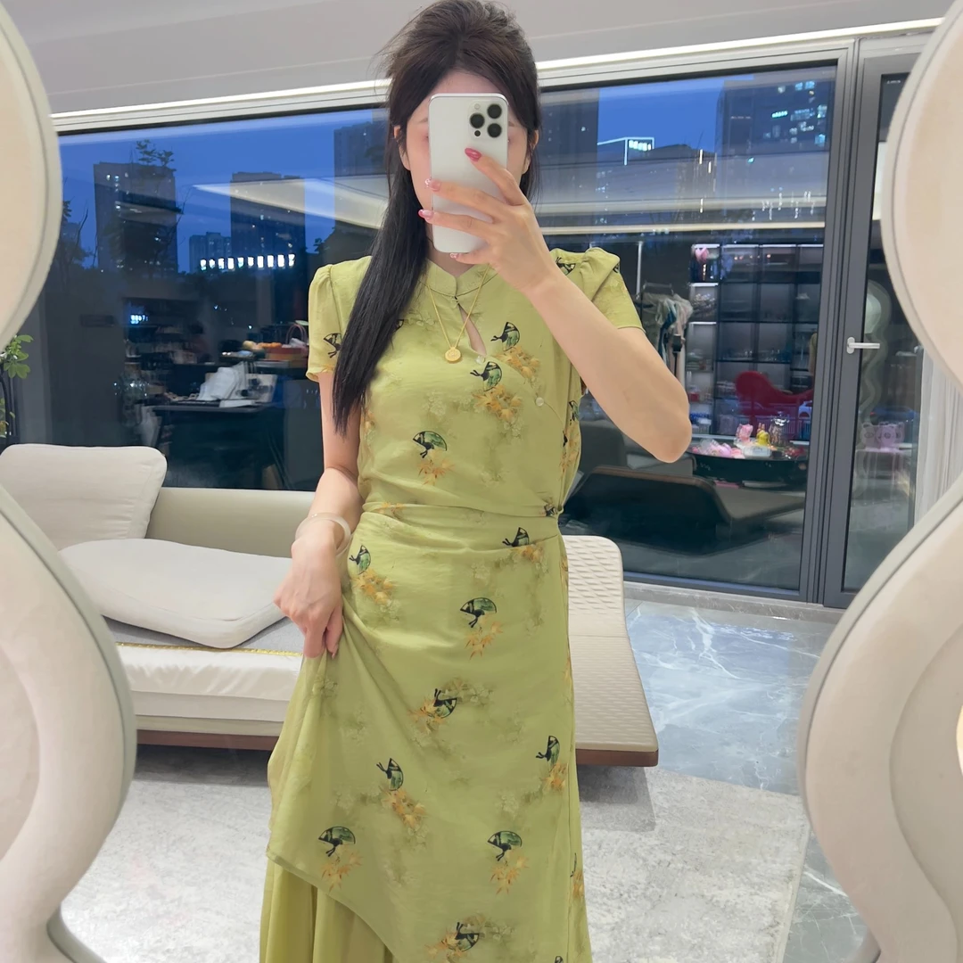 【现货+运补】新中式国风印花假两件连衣裙女夏2025新款气质显瘦