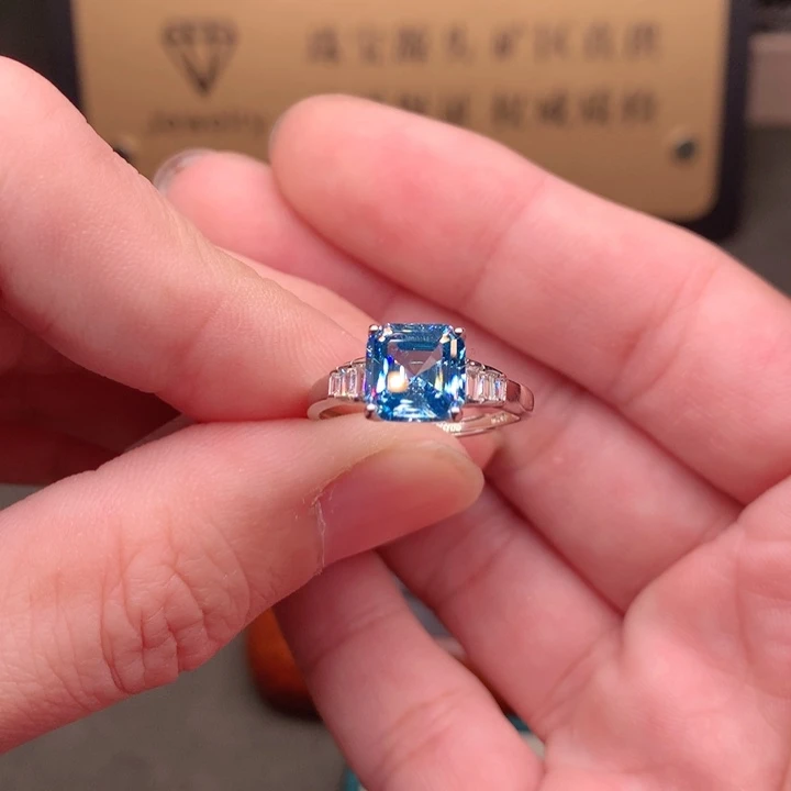 戒圈海蓝宝石银S925镶嵌