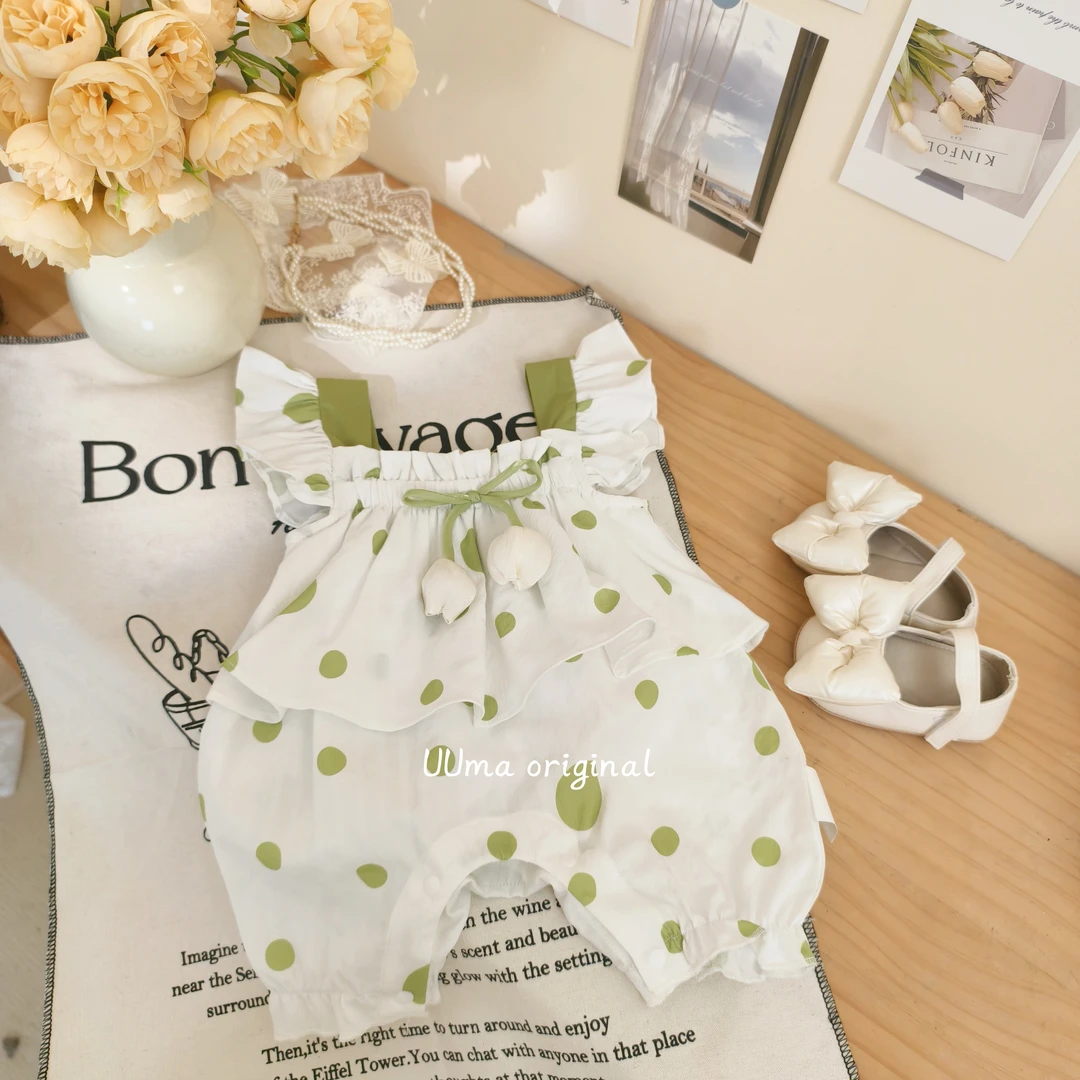 【MM】2025婴儿女童夏季儿童碎花洋气夏款女宝无袖甜美波点2