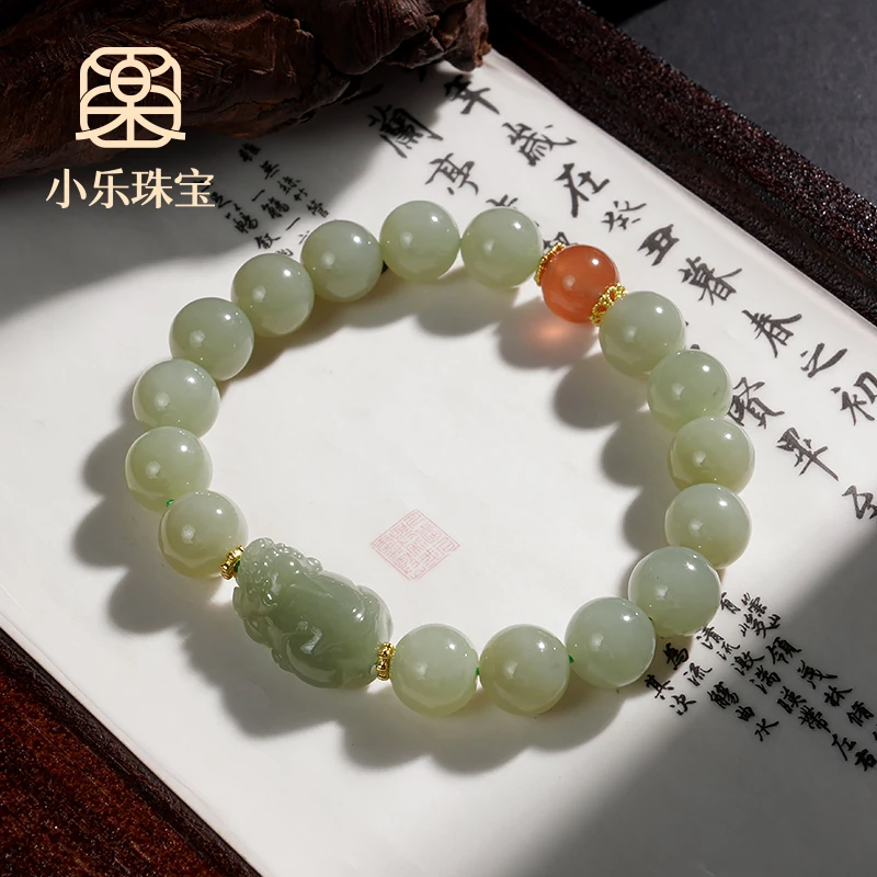 原创设计浅晴水和田玉貔貅南红手串简约款-10460