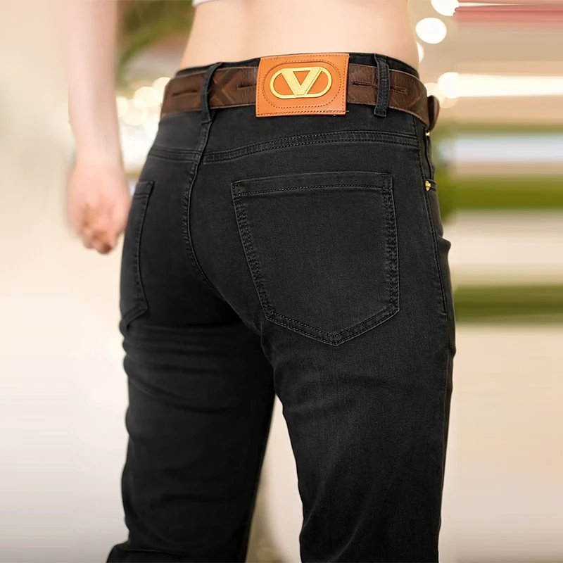 黑灰色简约男士牛仔裤修身小直筒裤子男2025年夏季薄款九分裤男装