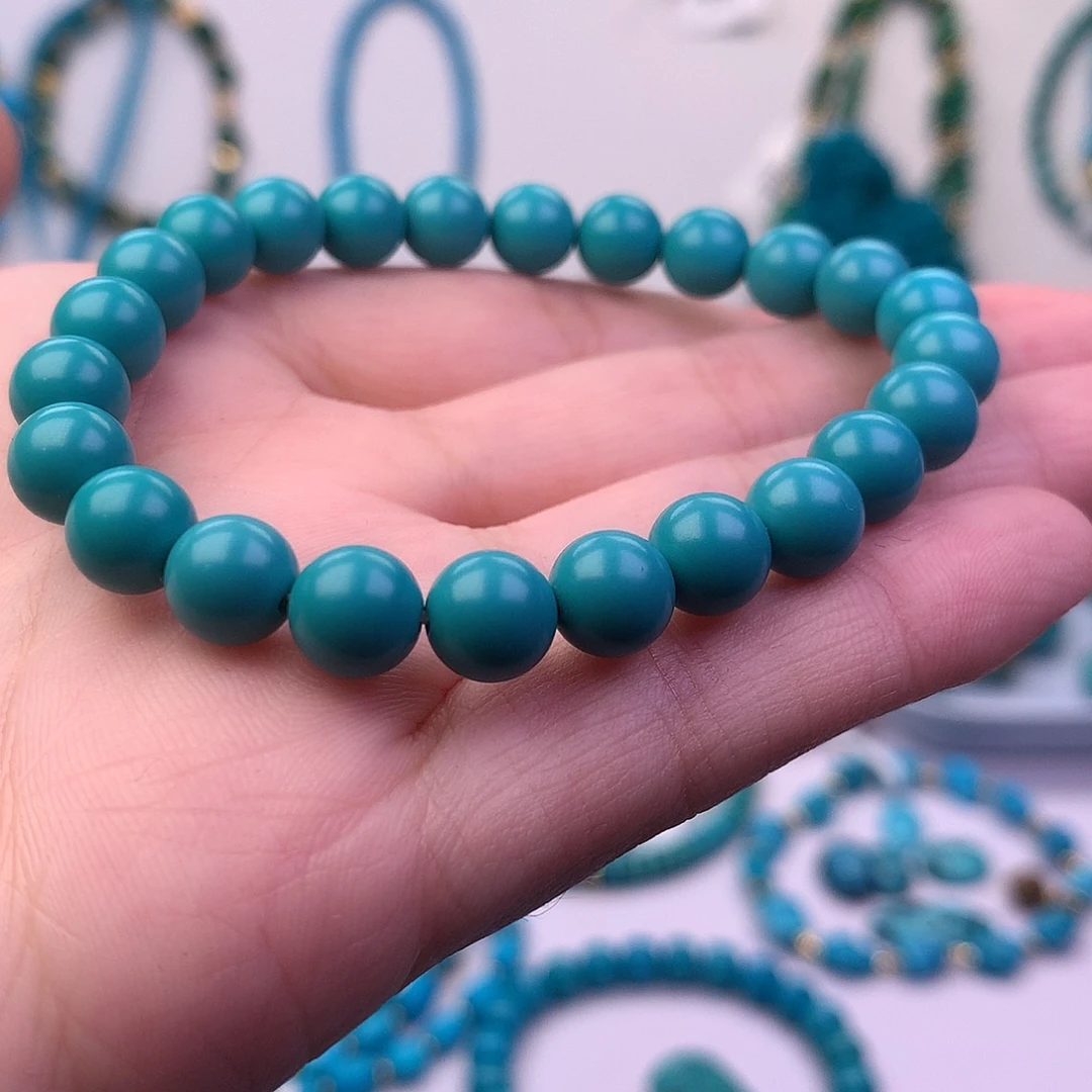 绿松石未镶嵌圆珠手串好看