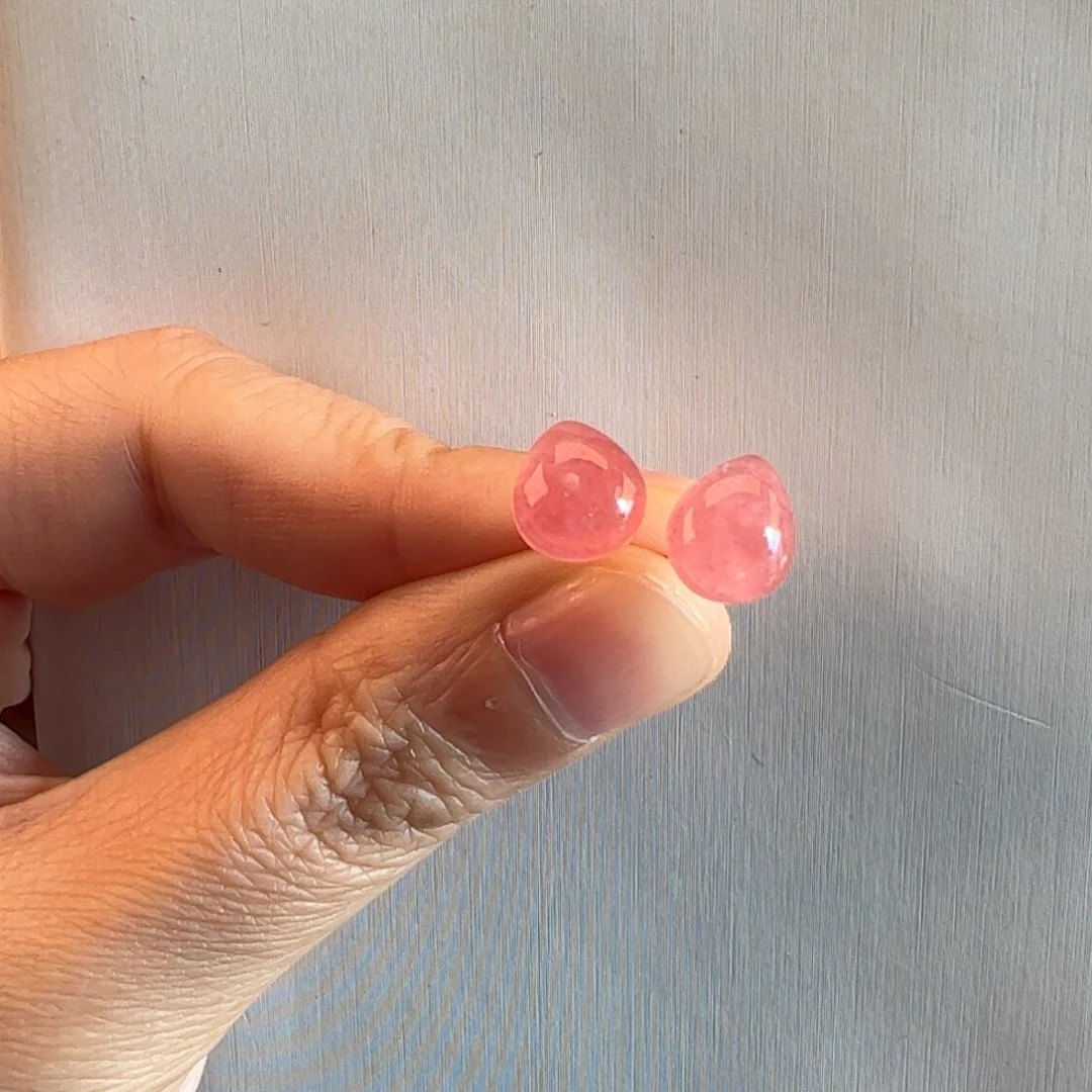 银S925镶嵌菱锰矿（红纹石）耳饰