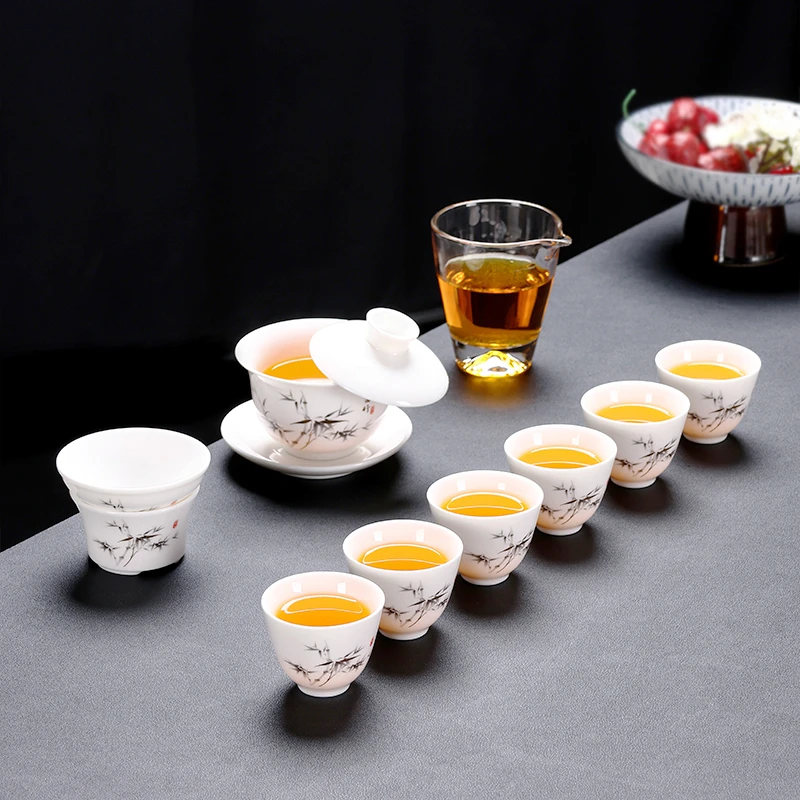 巴花悬停盖碗茶具套装茶杯盖碗茶具套装家用简约茶具手工高档茶具