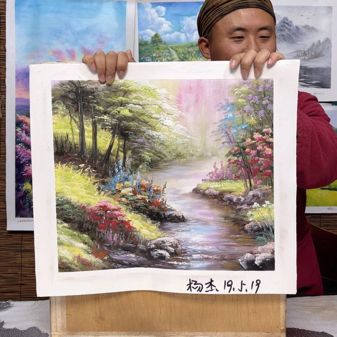 油画行路人小院绘画作品竞拍