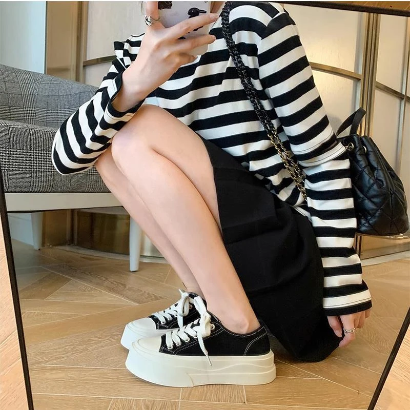 厚底增高大头帆布鞋2025年夏季新款百搭小个子休闲板鞋透气小白鞋