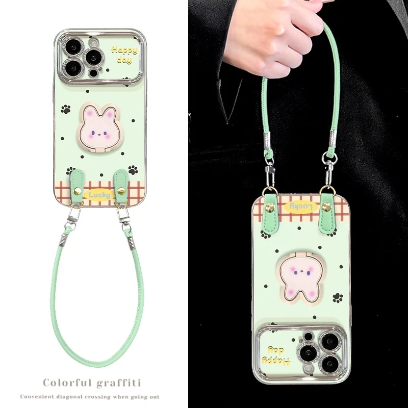 波点兔子适用苹果16promax手机壳可爱卡通趣味高级感iPhone15pro