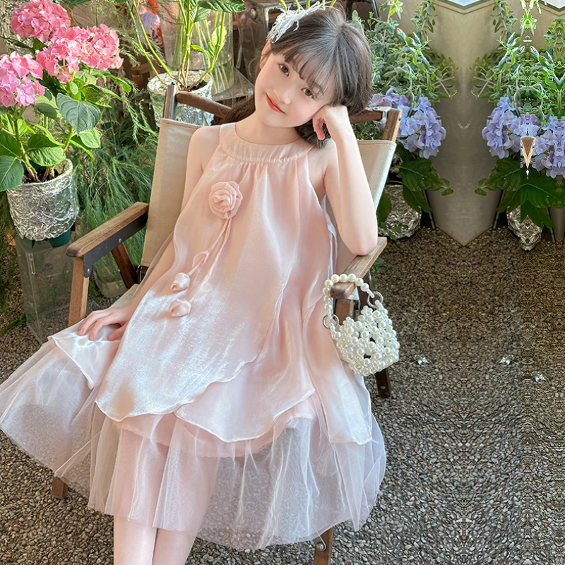 女童夏装连衣裙2025新款洋气儿童网纱公主裙女孩夏季大童吊带裙子
