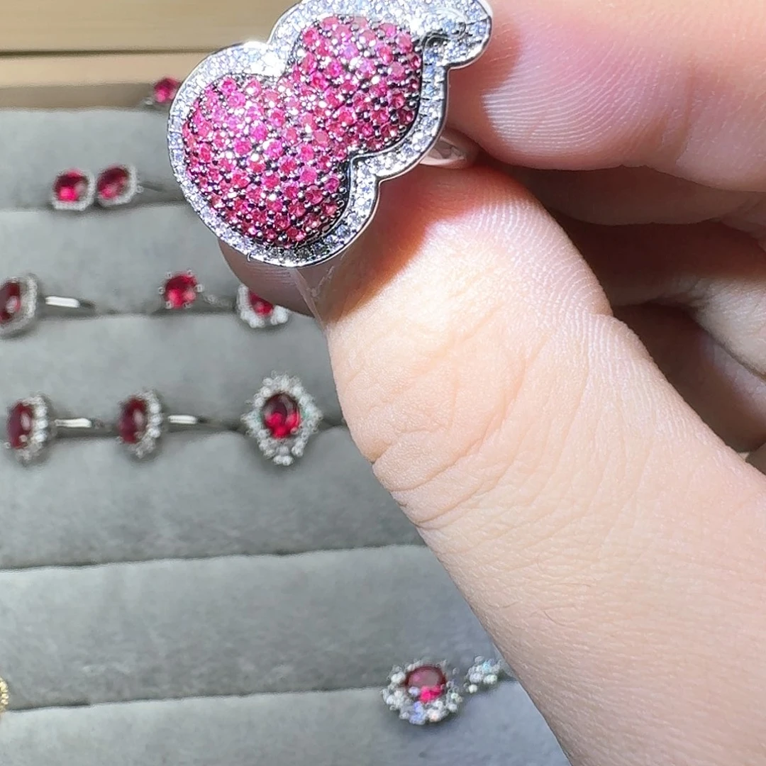 芙蓉石戒指银S925镶嵌