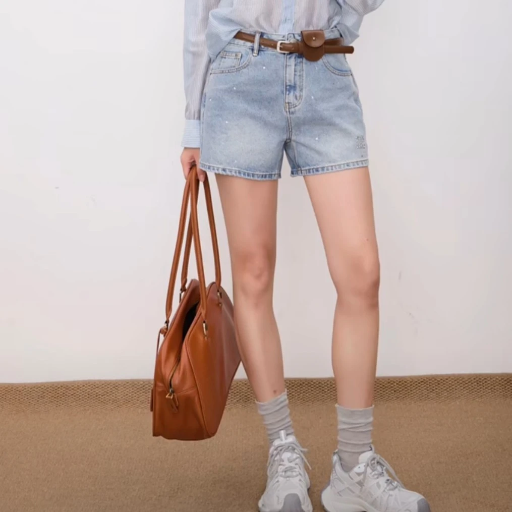 MASIENDI/玛丝恩迪重工烫钻牛仔短裤百搭宽松裤子显瘦高腰是11225