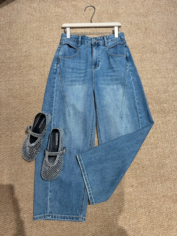 花夏季新款高腰阔腿弯刀牛仔裤薄款垂感显瘦百搭休闲56550