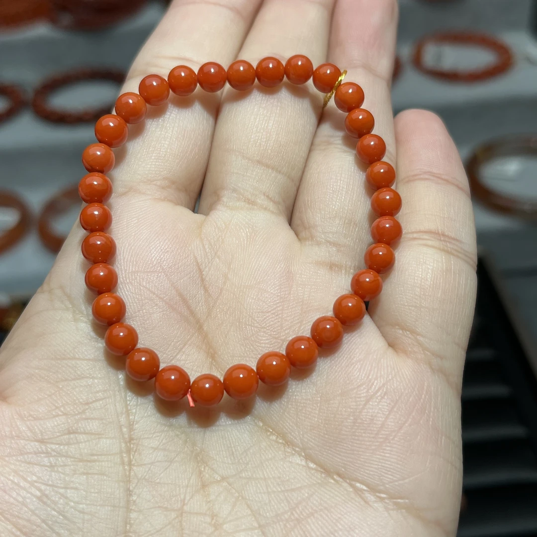 南红手串川料柿子红满肉满色满玉化卡5+圆珠单圈福利款