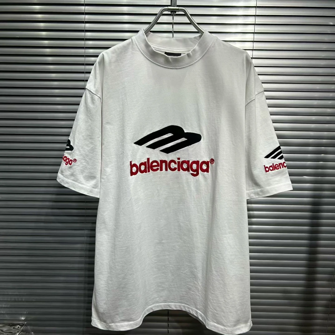 99新 Balenciaga/巴黎世家 3b字母刺绣白色短袖 L码