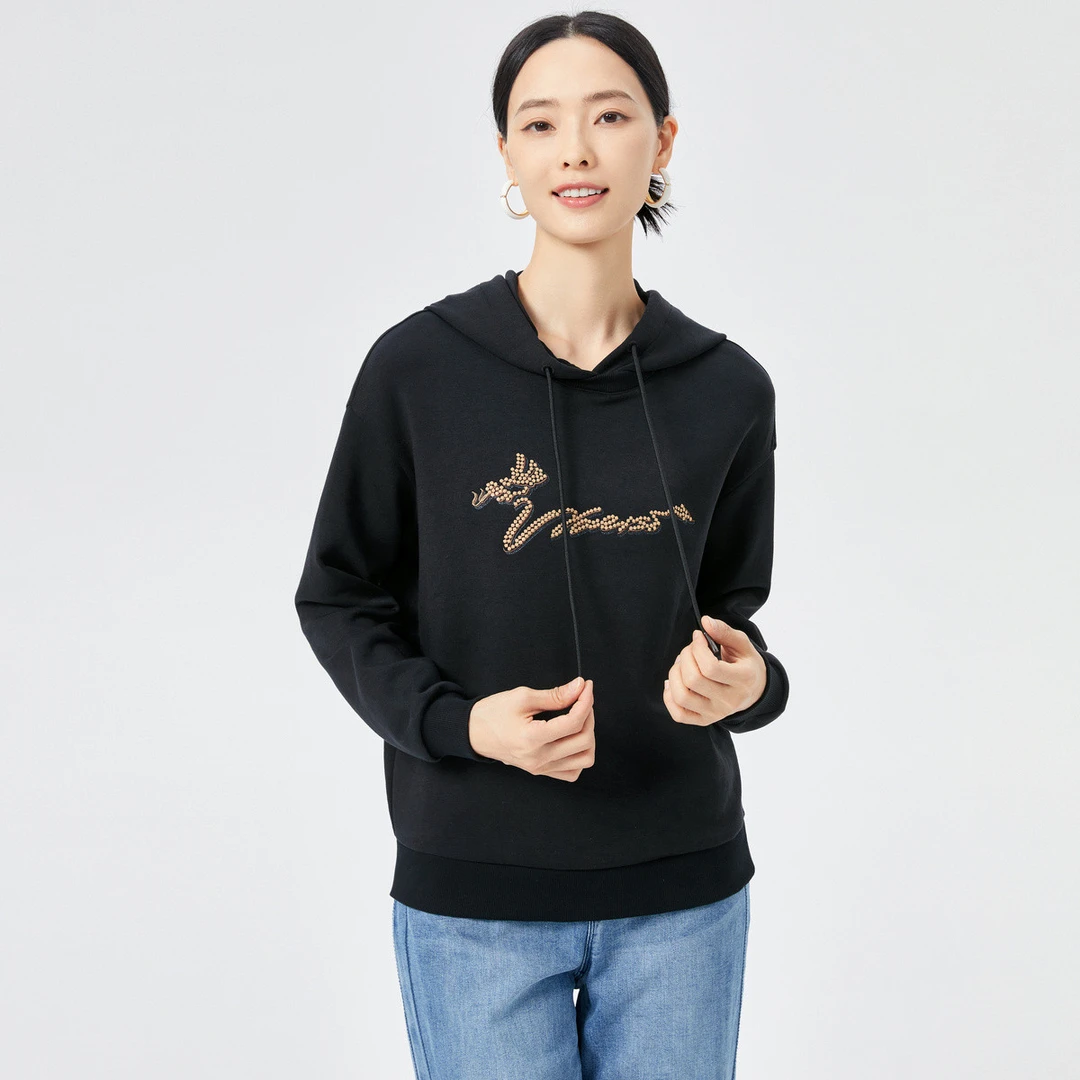 【婷婷专属】莱赛尔刺绣喜庆简约通勤年秋款长连帽卫衣女专柜同款