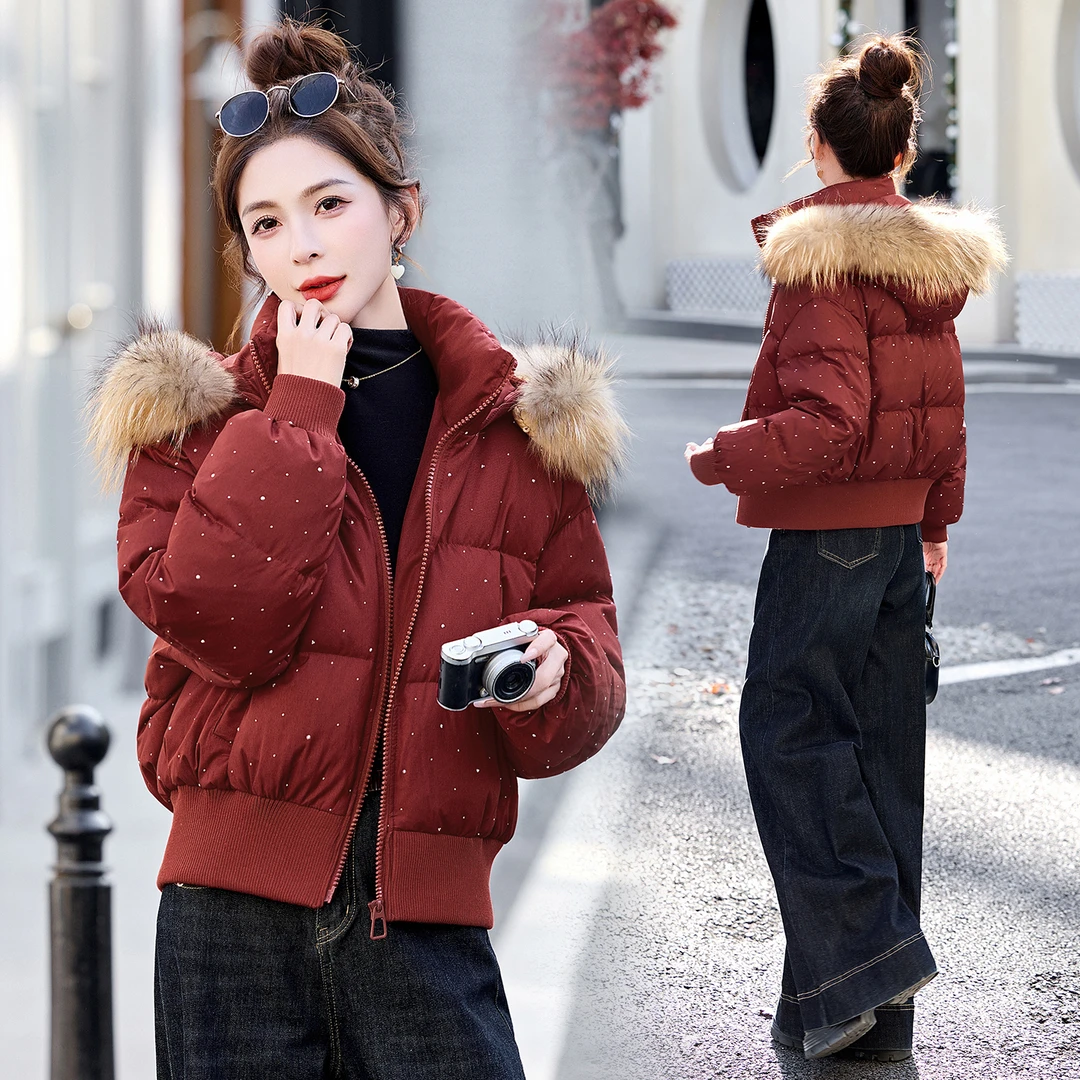 短款保暖宽松型连帽白鸭绒羽绒服外套2025秋冬新款小个子百搭修身