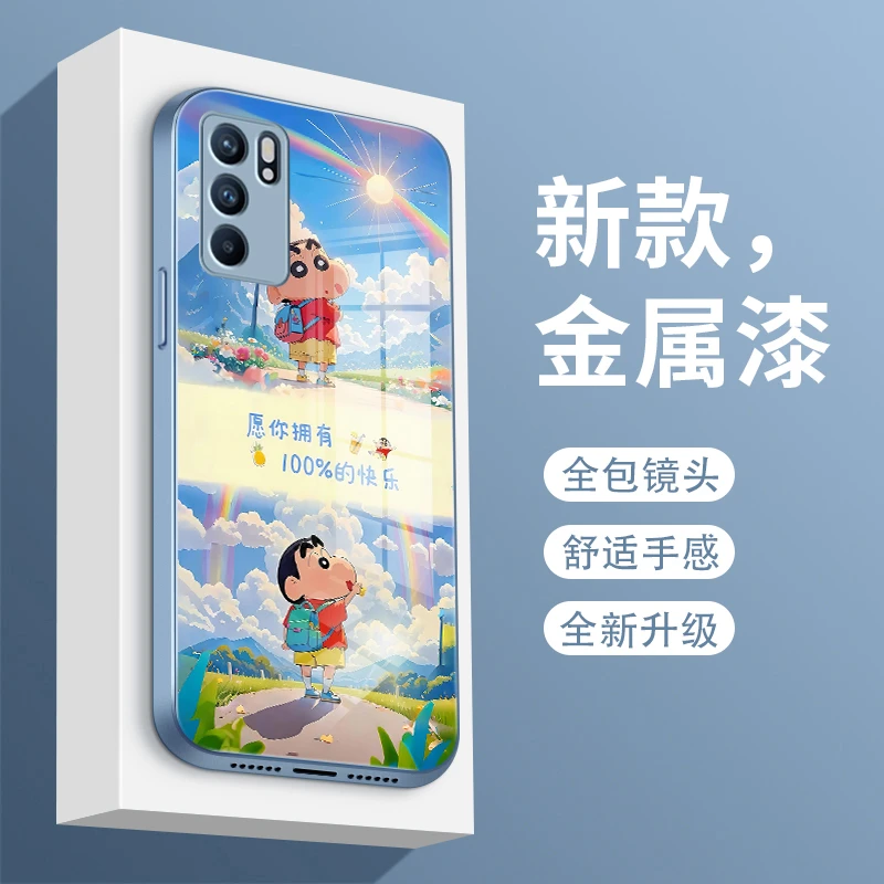 小新语录适用opporeno6手机壳Reno6pro玻璃壳新款reno6pro+保护套