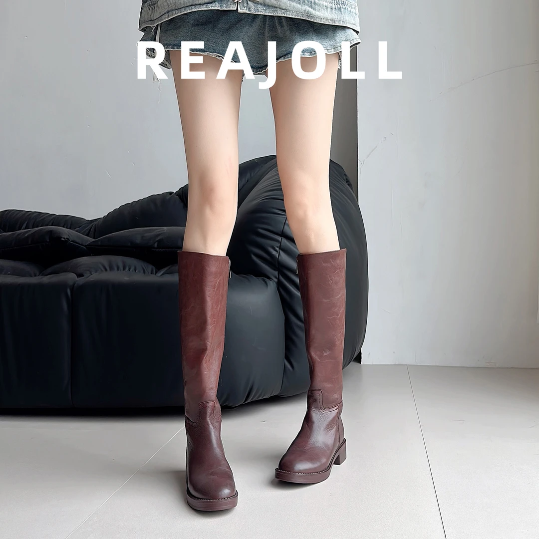 法式设计骑士靴长筒靴子女2025秋冬新款美拉德圆头棕色高筒长靴