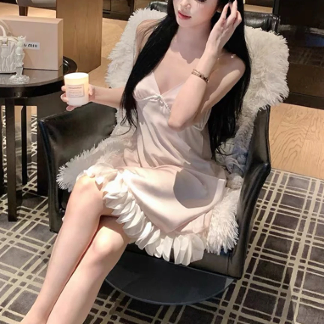 L‘amour上新【甜美浪漫】2025透气薄款花瓣纯欲睡裙睡有胸垫MQ