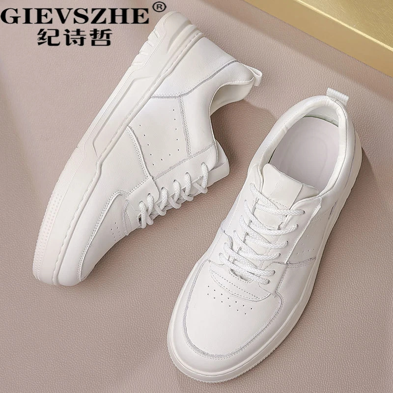 纪诗哲时尚高级感牛皮小白鞋男款夏季新款百搭纯色休闲鞋男士板鞋