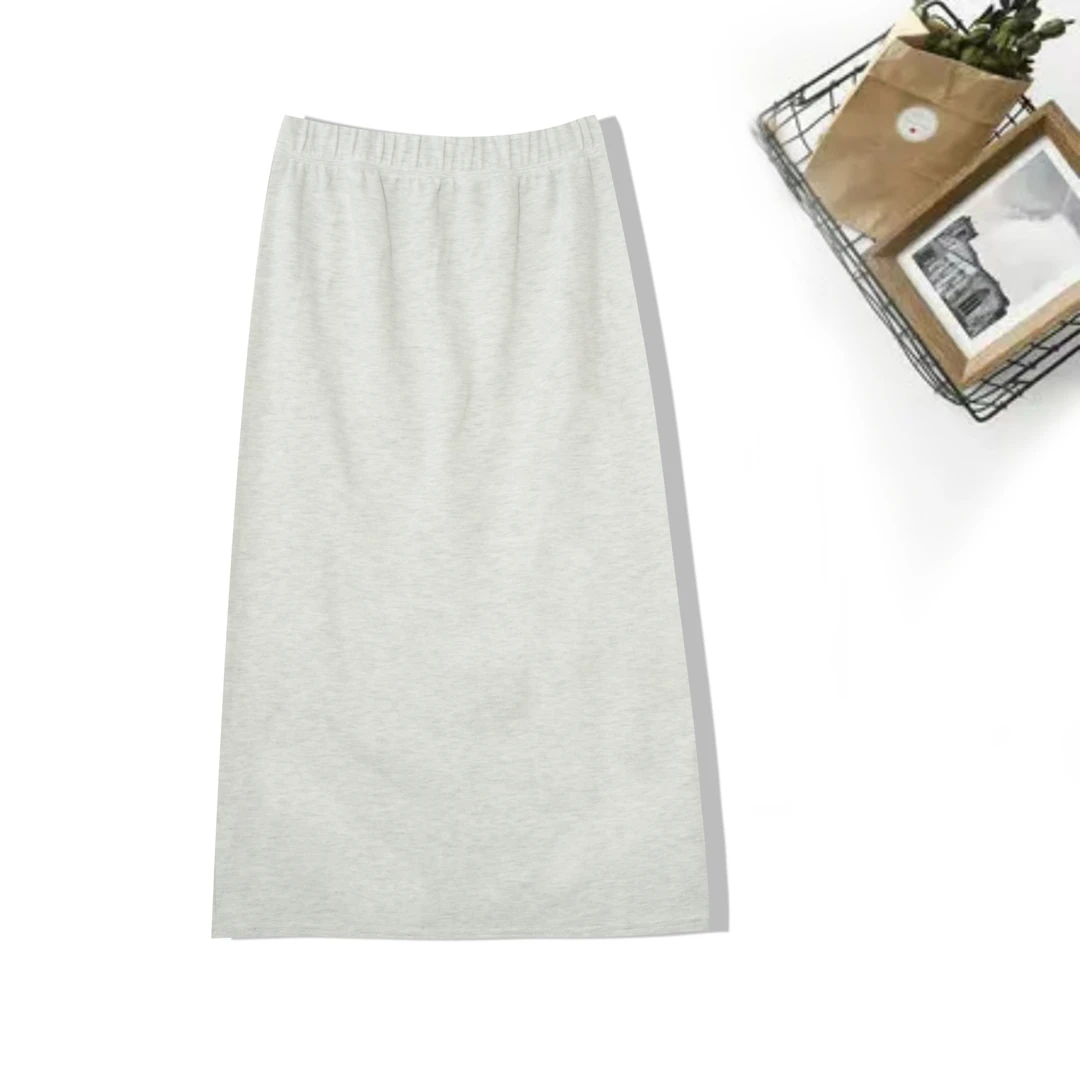 女士春秋季休闲开叉松紧高腰休闲长款ins风慵懒半身裙女S49(微染)
