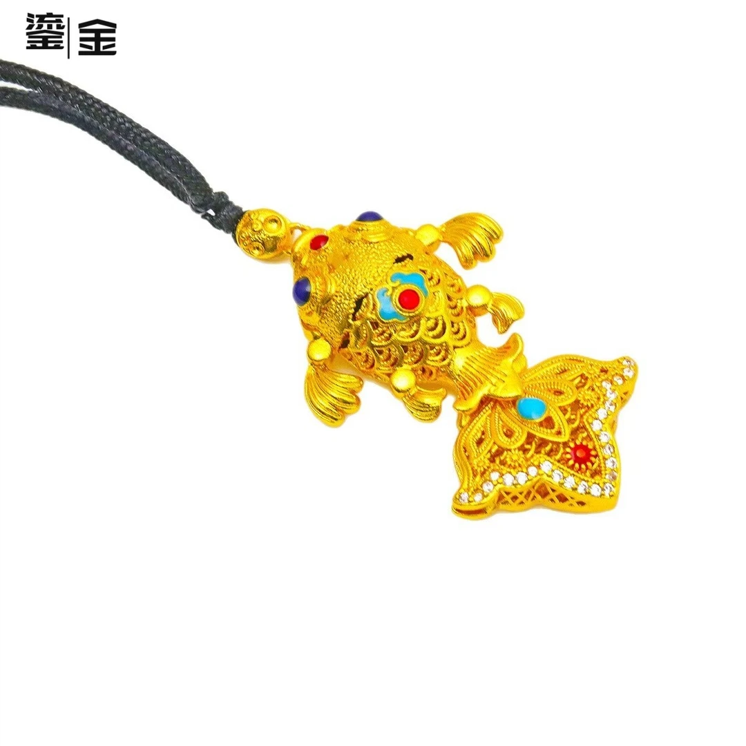 铜合金吊坠 花丝涿浪金鳞鱼吊坠