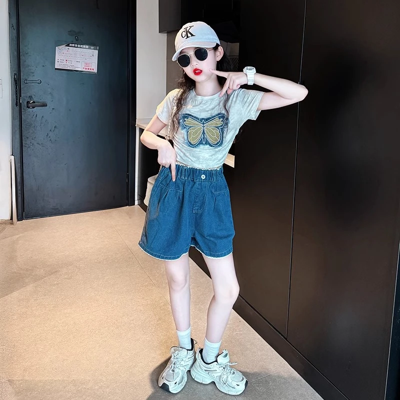 女童牛仔短裤套装夏季2025新款儿童薄款裤子女孩大童夏季潮酷穿搭