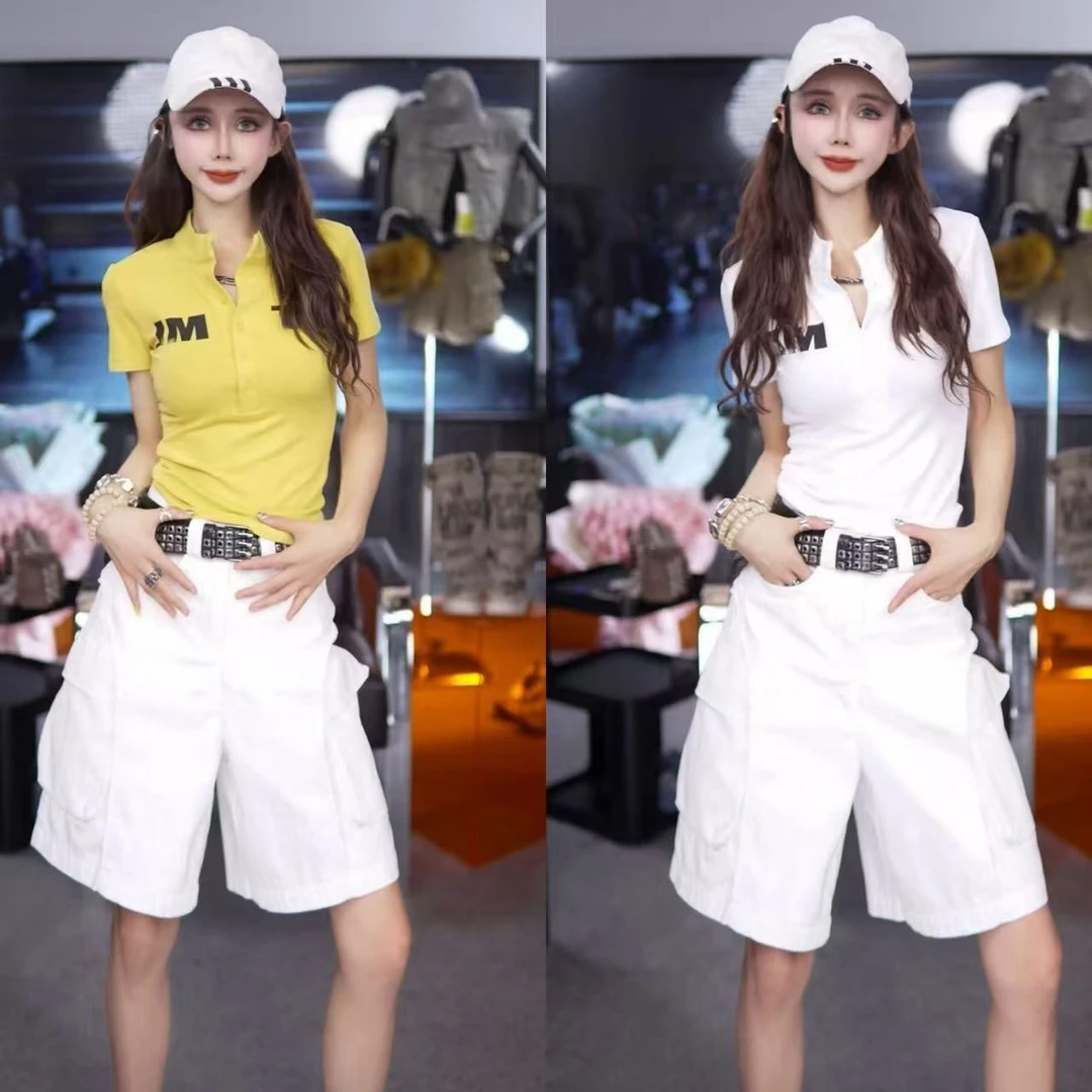 星宝定制纯欲风时尚修身立领印花字母短袖T恤百搭辣妹上衣