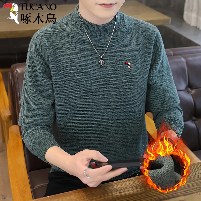 TUCANO/啄木鳥针织衫毛衣纯色保暖圆领秋冬男士中年长袖高档加绒
