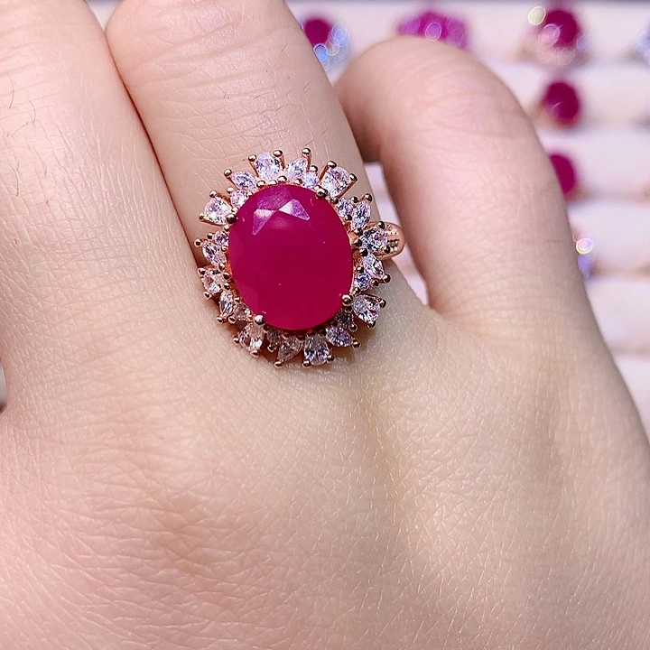 红宝石戒指银S925镶嵌