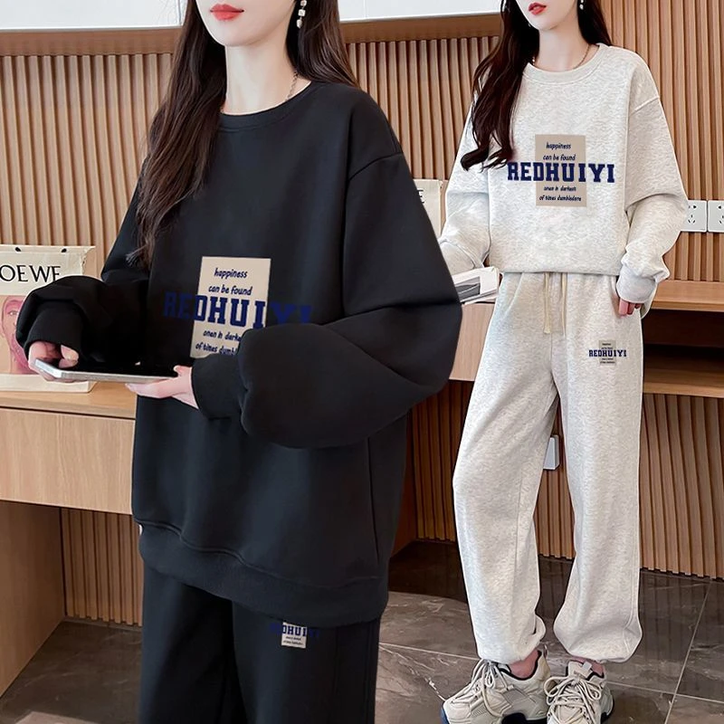 胖mm大码纯棉休闲运动套装女2025春季新款韩版网红长袖长裤两件套