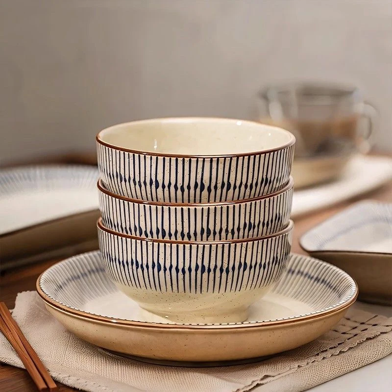 家用陶瓷碗复古日式餐具釉下彩高颜值米饭碗勺碟盘面碗加厚防烫碗