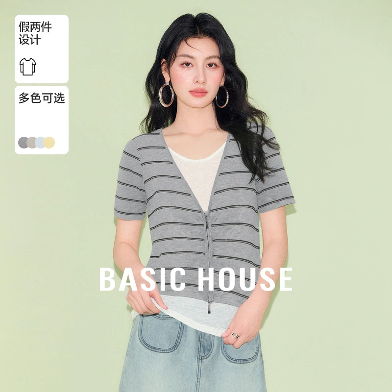 百家好夏季千金清冷感贵系衣服洋气T恤针织衫慵懒女-B0625B51822
