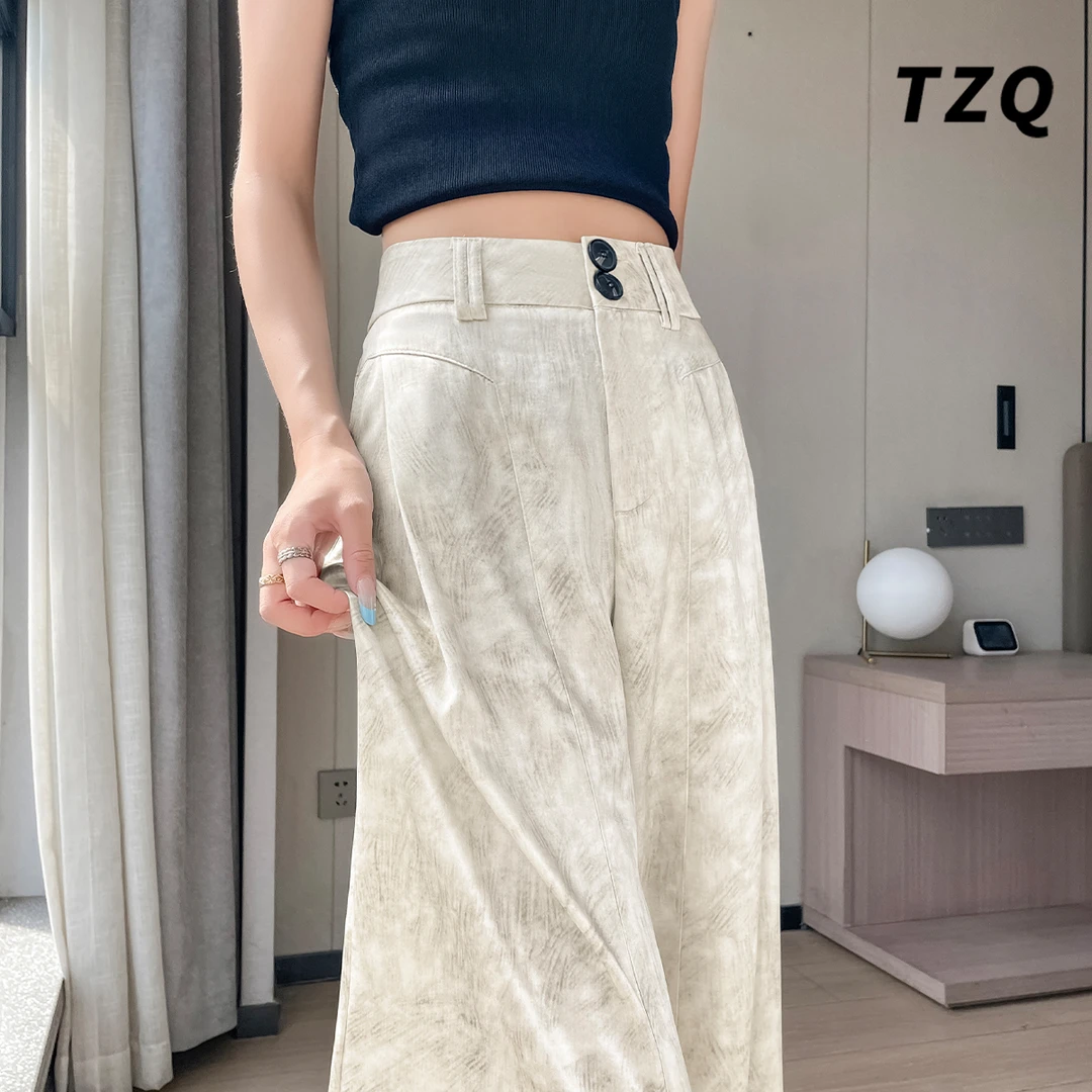 复古阔腿裤女夏季薄款冰丝垂感拖地裤高腰休闲直筒裤子TZQ2543009