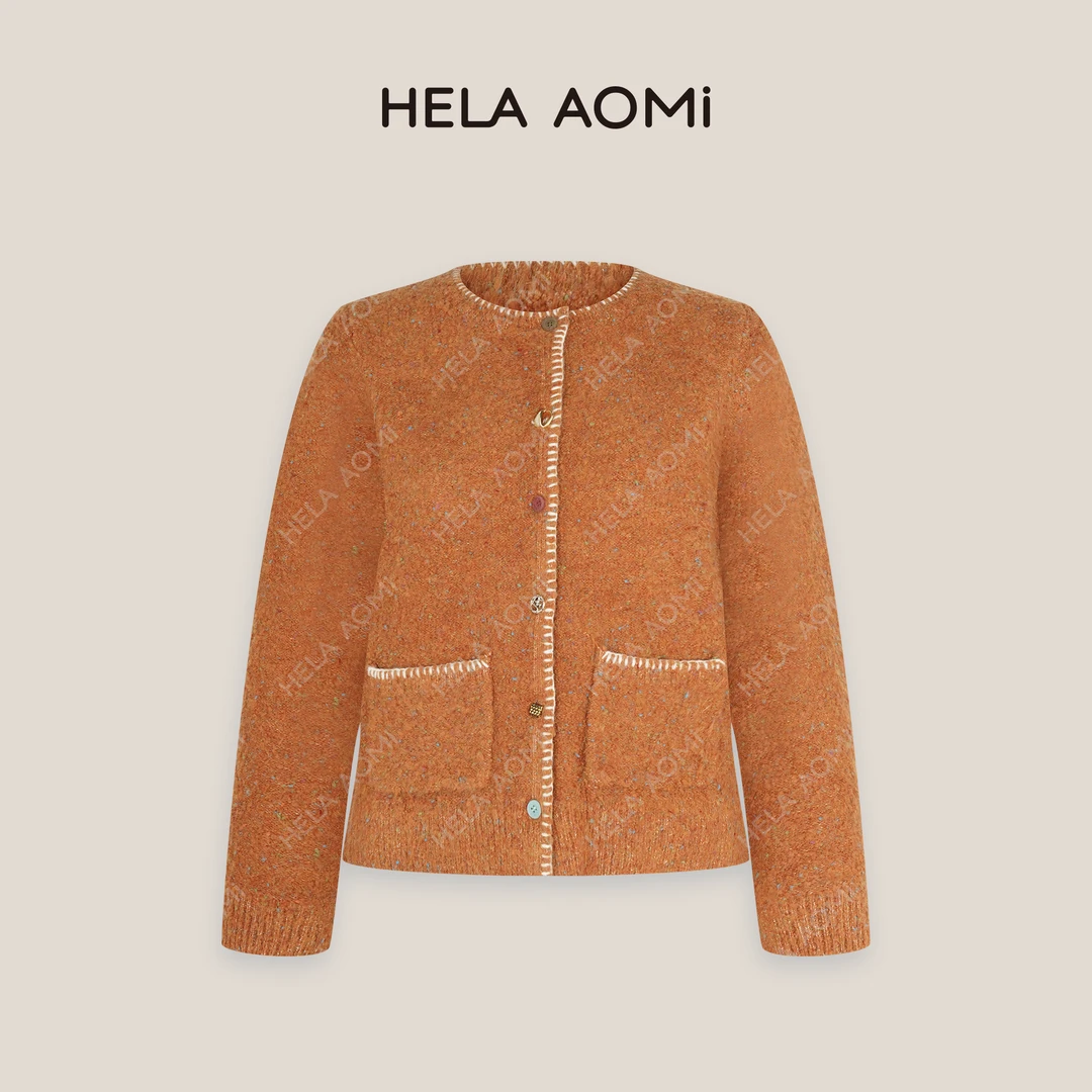 HELAAOMI “彩点小香”明线圆领毛衣外套小香风针织开衫CY4DM31633