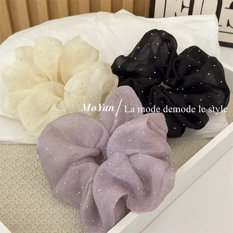 新款奶油烫钻满天星泡泡网纱大肠发圈气质高级感头绳网红发绳头花