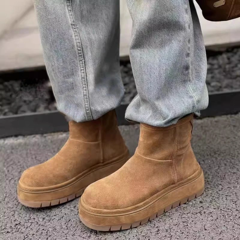 SHEENSEA诗姗姗2025冬季新款真皮磨砂厚底保暖雪地靴