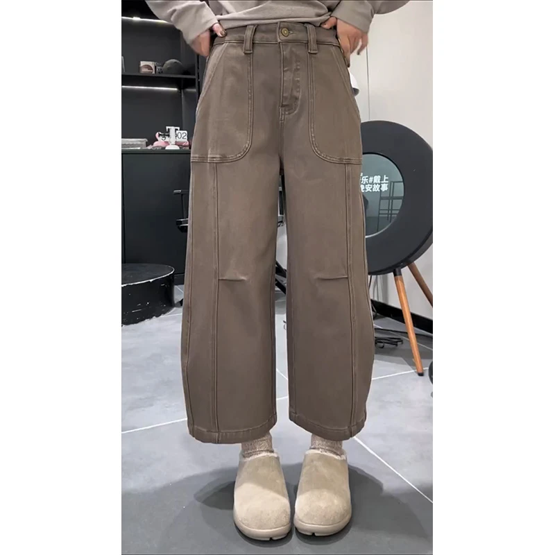 秋冬新款小个子穿搭大码显瘦遮肉牛仔裤简约百搭阔腿小弯刀直筒裤