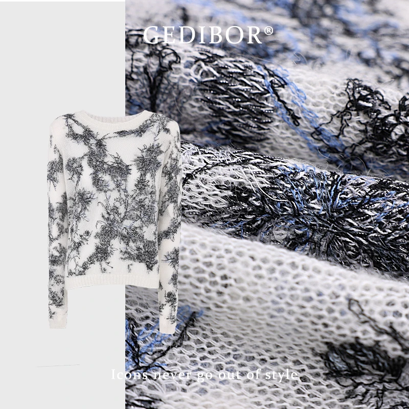 【GEDIBOR】“蓝蝶花卉”新款时尚经典花卉刺绣设计针织上衣