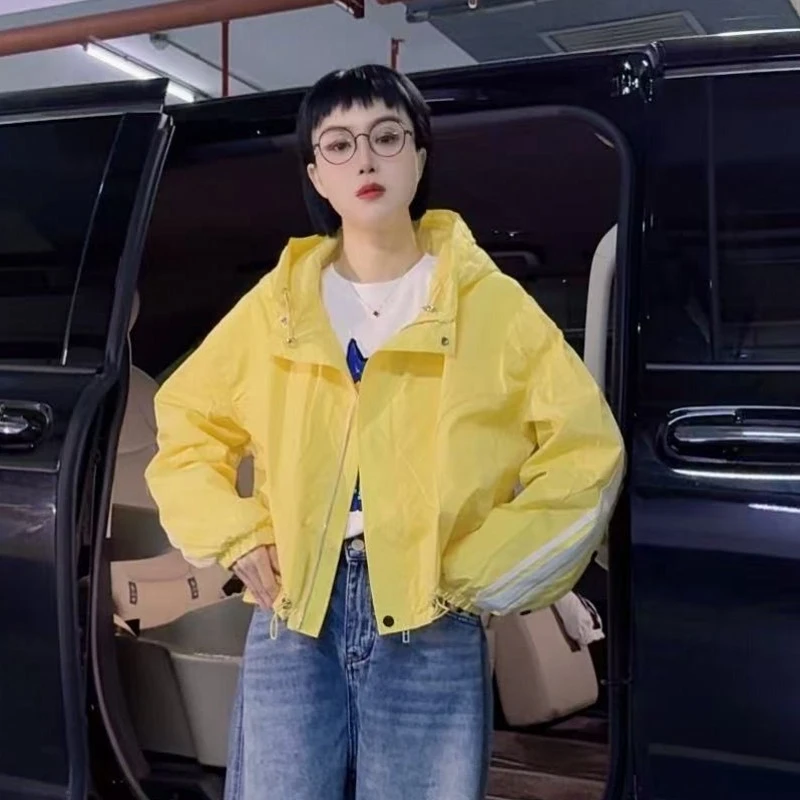 袖子三条边时尚短款连帽外套潮流春季拉链上衣