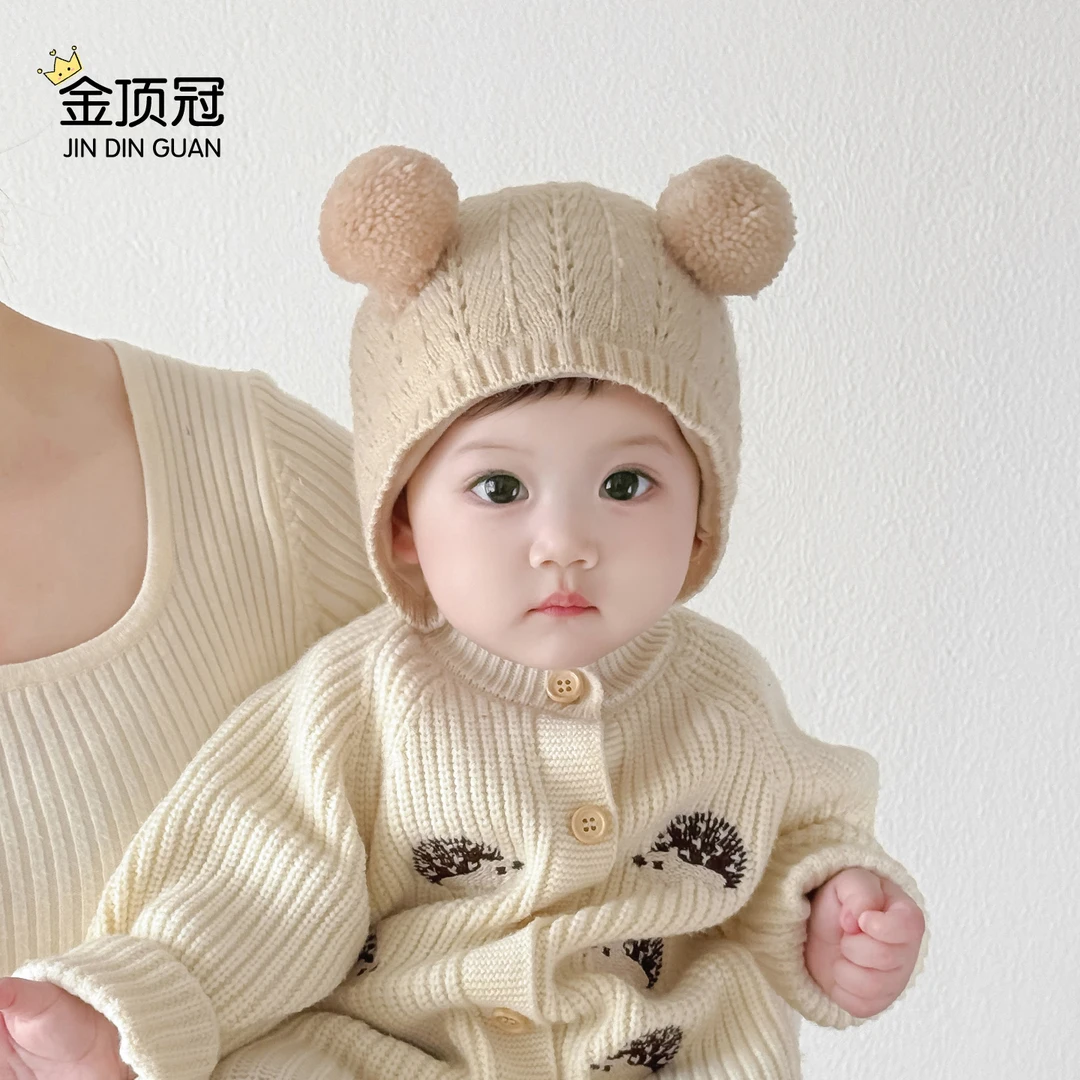 婴儿帽子冬天毛线帽可爱韩版ins加厚保暖男女宝宝针织护耳帽防风