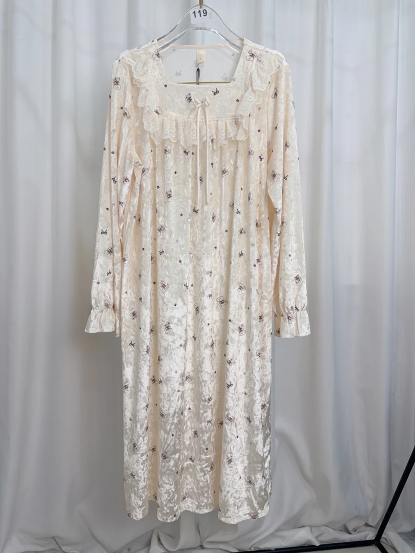 小明家春秋新款长袖金钻绒睡裙