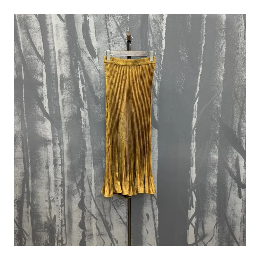 设计师订制款提花暗纹百褶半裙(682820)（裙长90cm)原创设计