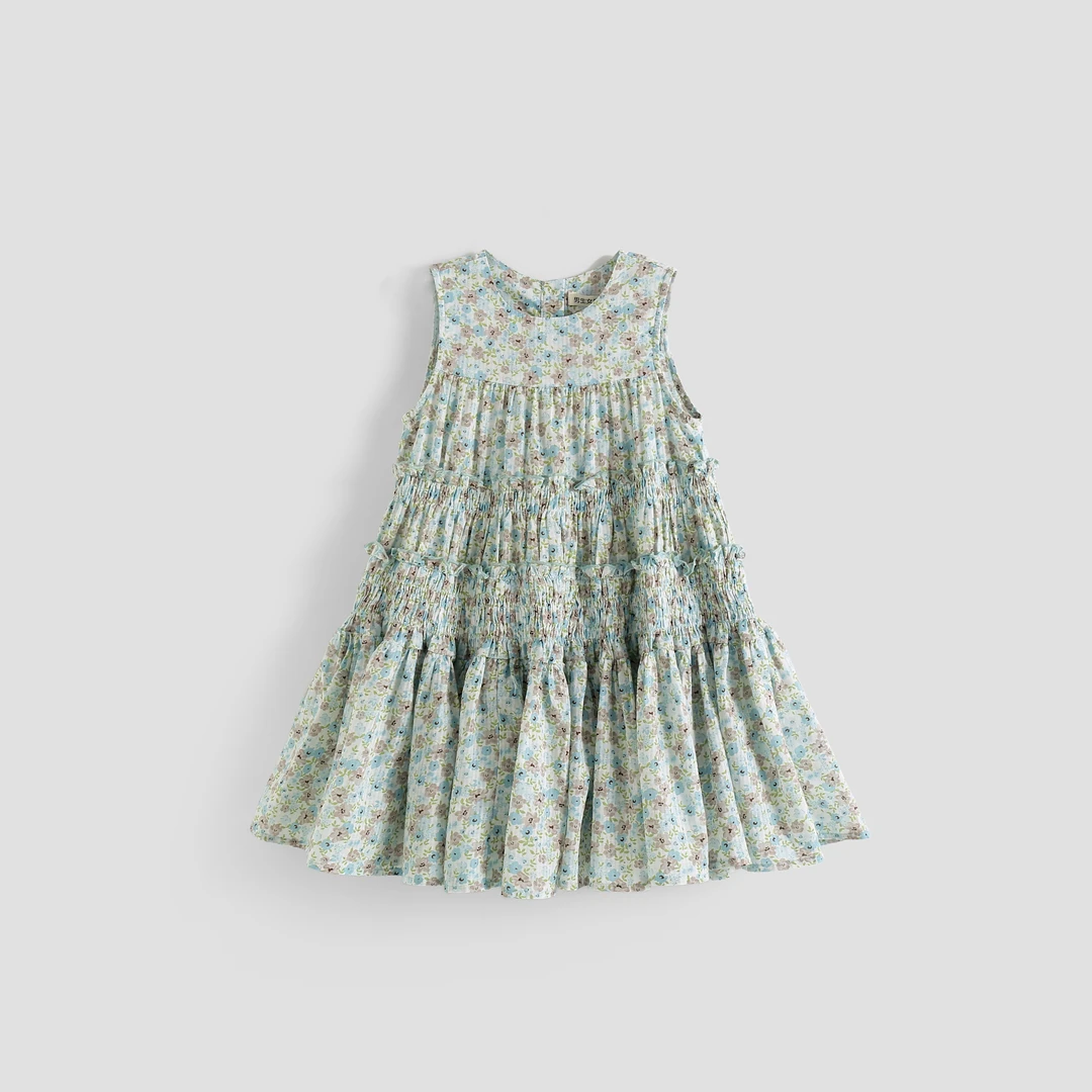 男生女生女小童清新碎花褶皱背心连衣裙NDLGJ24721*